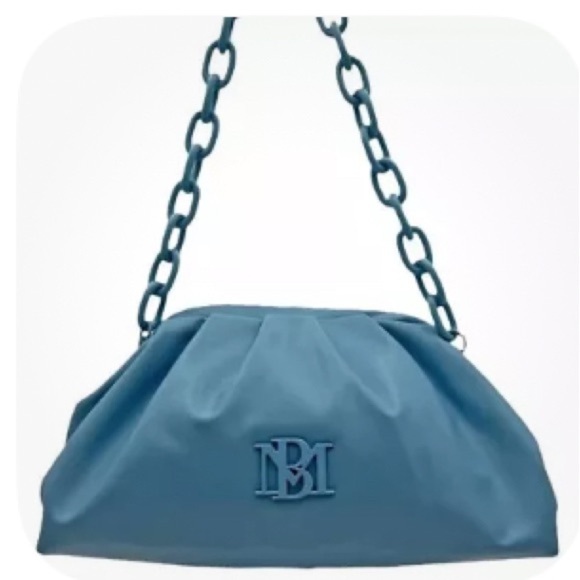 Badgley Mischka Handbag, Wrapped Frame Clutch, Chain Strap, Blue Purse - Picture 2 of 3